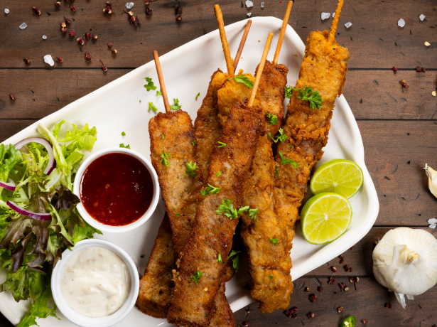 Machi chicken kebabs skewered and ready to grill